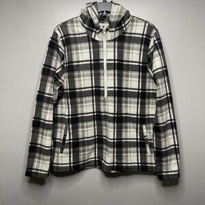 O'Neill Ladies Half Zip Black White Gray Plaid Polar Fleece Hoodie Large